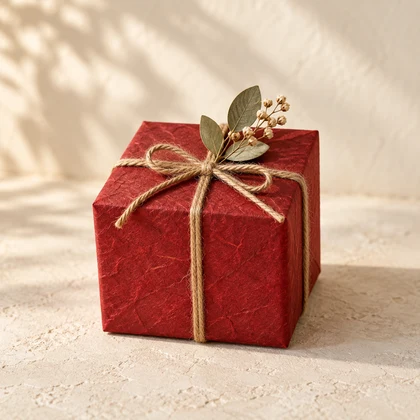 Handmade crimson Lokta paper gift box