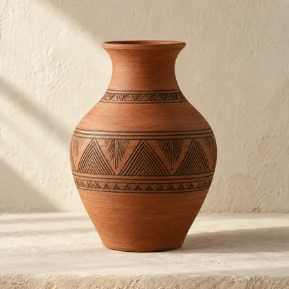 Hand-thrown engraved terracotta vase