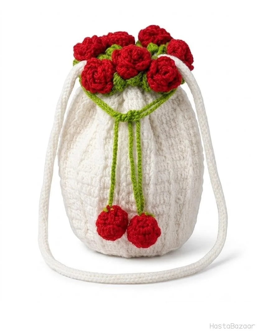 StylizShades Off-White Crochet Rose Flower-Pot Sling Bag
