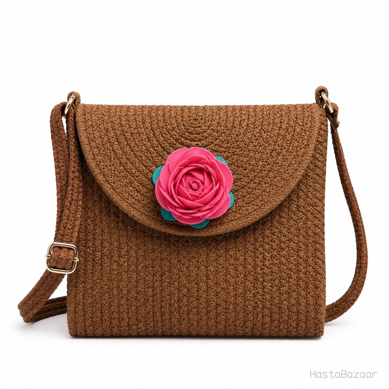 SHOPERTUNITI Brown Woven Evil-Eye Boho Sling Bag