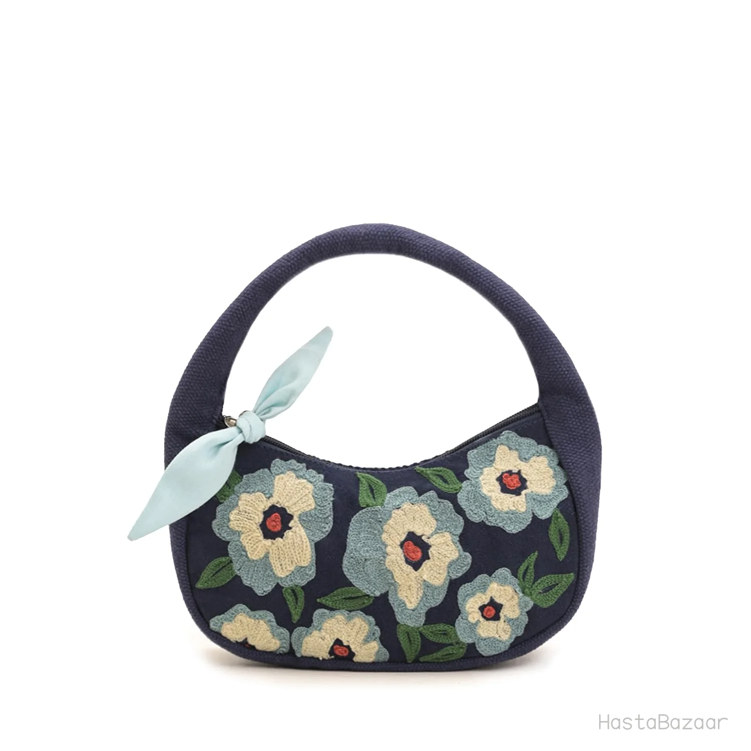 Boho Girl Indigo Blossom Embroidered Tote Bag - Navy Blue