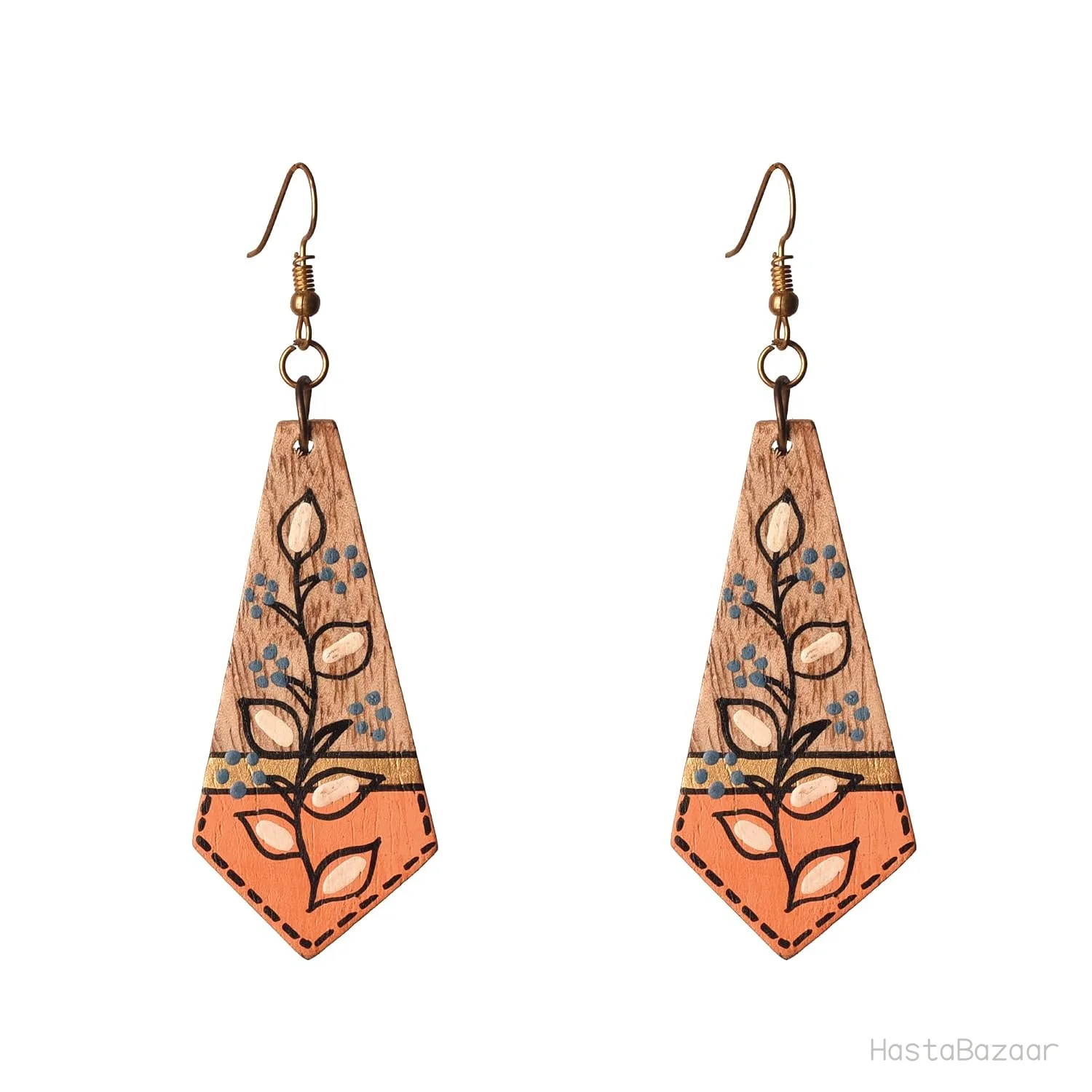 Aakriti Art Creations Floral-Arrow Wooden Tribal Drop Earrings