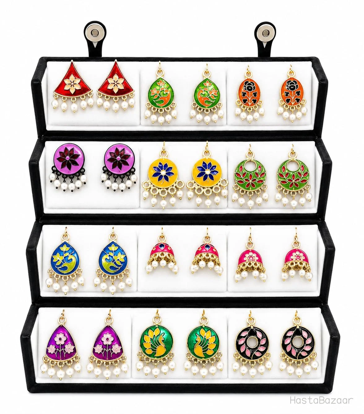 Pradiyas Meenakari Earrings Set - 12 Multicolour Pairs with Velvet Box