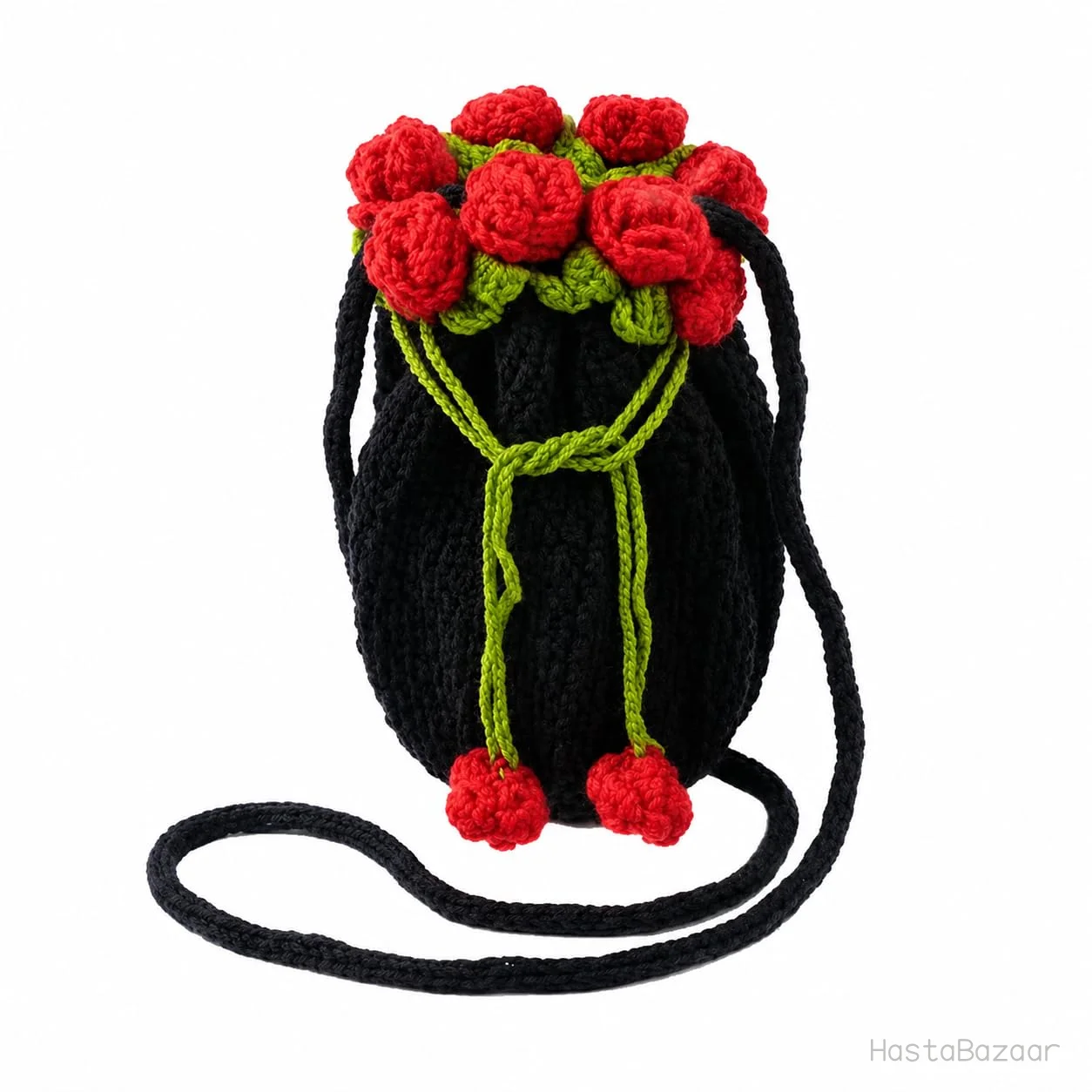 StylizShades Black Crochet Rose Flower-Pot Sling Bag