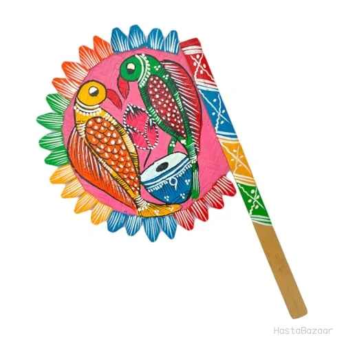 Craftooba Multicolour Hand-Painted Bamboo Folk-Art Fan