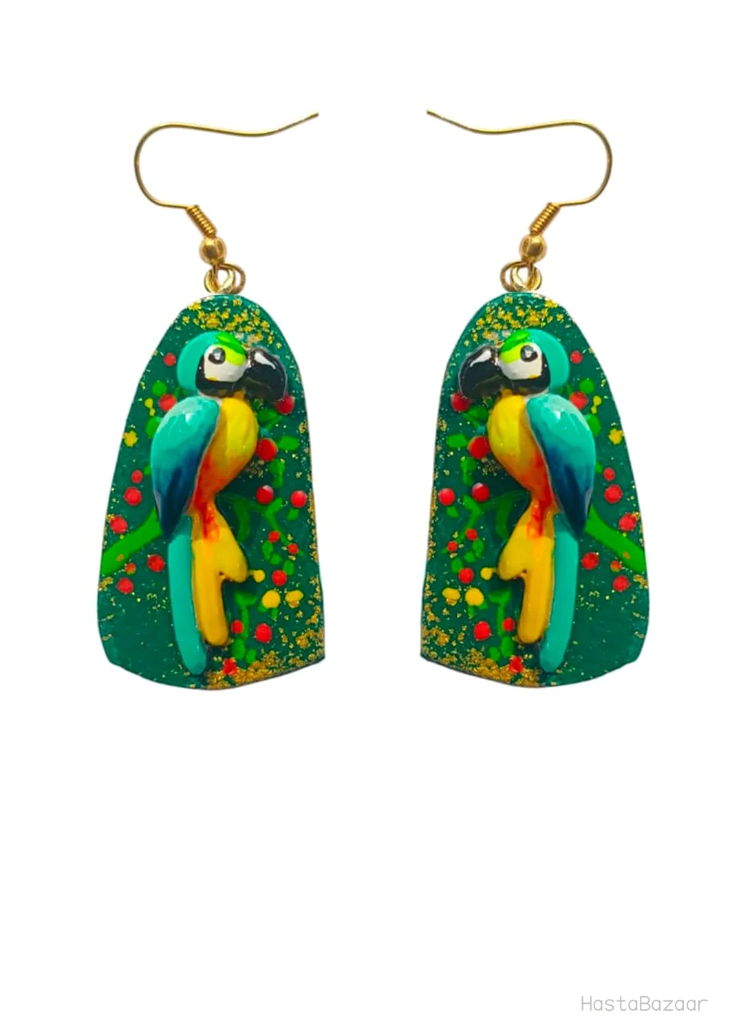 QTEVER Blue & Green Scarlet Macaw Clay Earrings