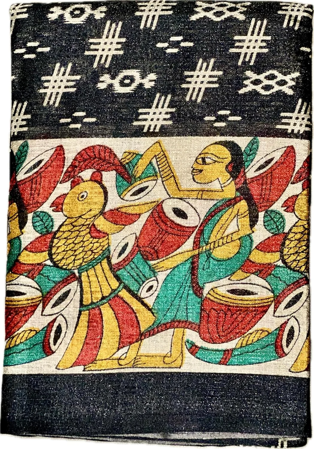 KRISHNAV CREATION Turquoise Warli-Print Polycotton Dupatta