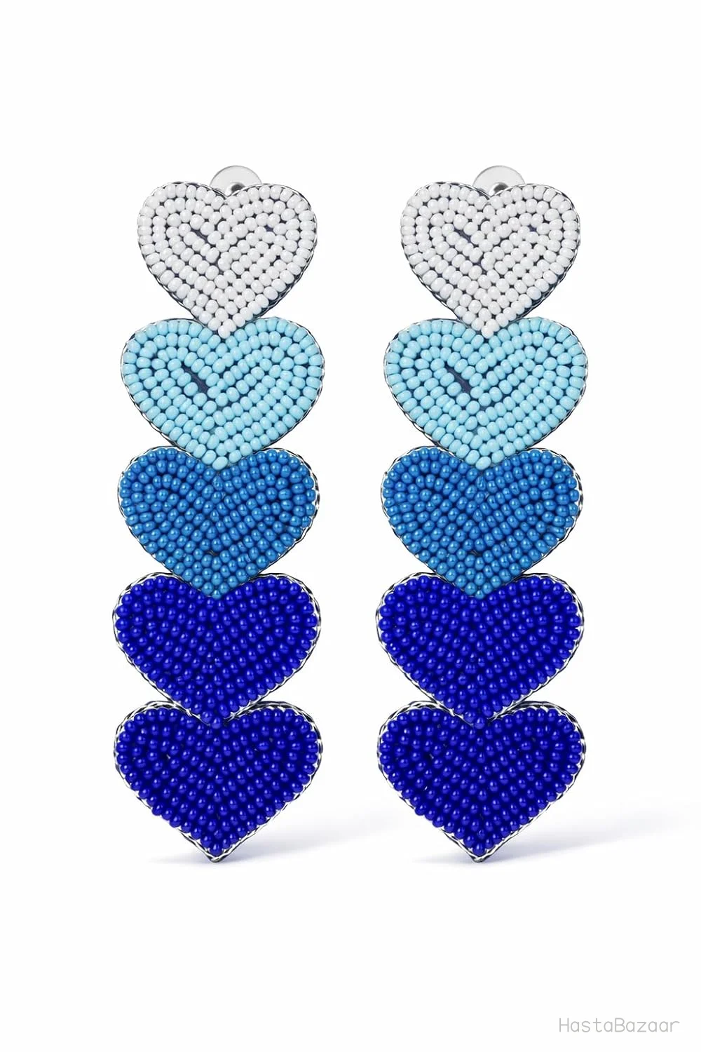 ZOFYASH Blue Gradient Beaded Heart Drop Earrings